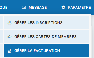 Menu Paramètre avec option Gérer la facturation